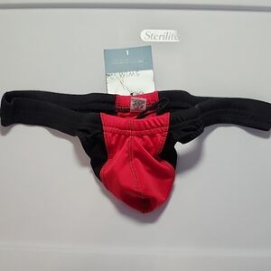 Red and Black Swim Thong With Pouch And C-ring Vintage